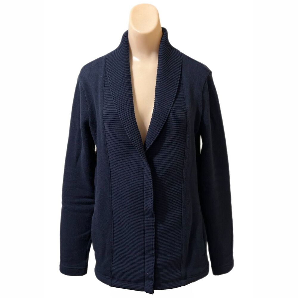 Womens Old Money Shawl Collar Cardigan Small Sweater Navy Blue Capsule Preppy